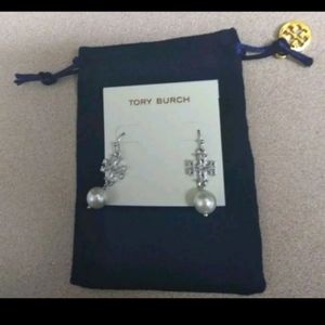 Tory burch silver Pearl pendants earrings